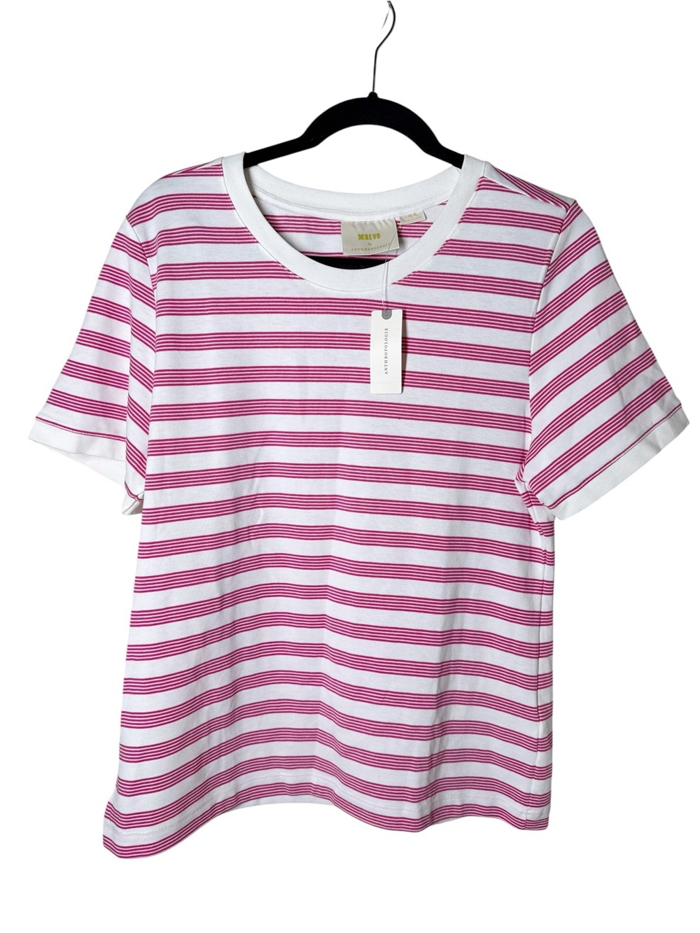 Anthropologie Maeve Striped Crew Tee | Pink White Stripes NWT Size XL - Picture 2 of 4